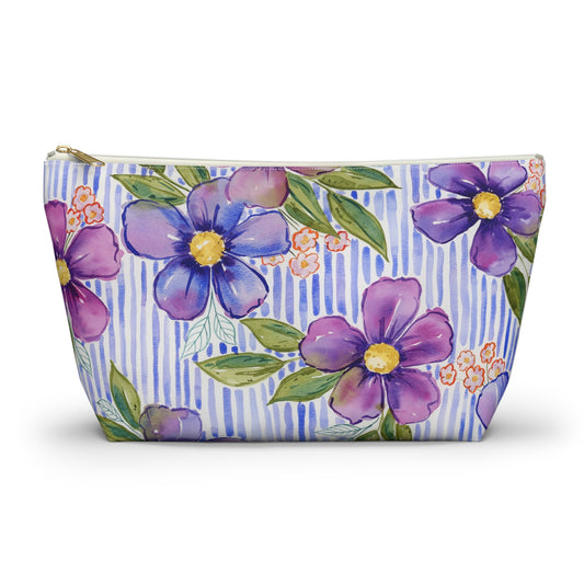 Lavender Lane Zip Pouch, Lavender Blue Accessory Pouch, Part of the Petals & Pinstripe Collection