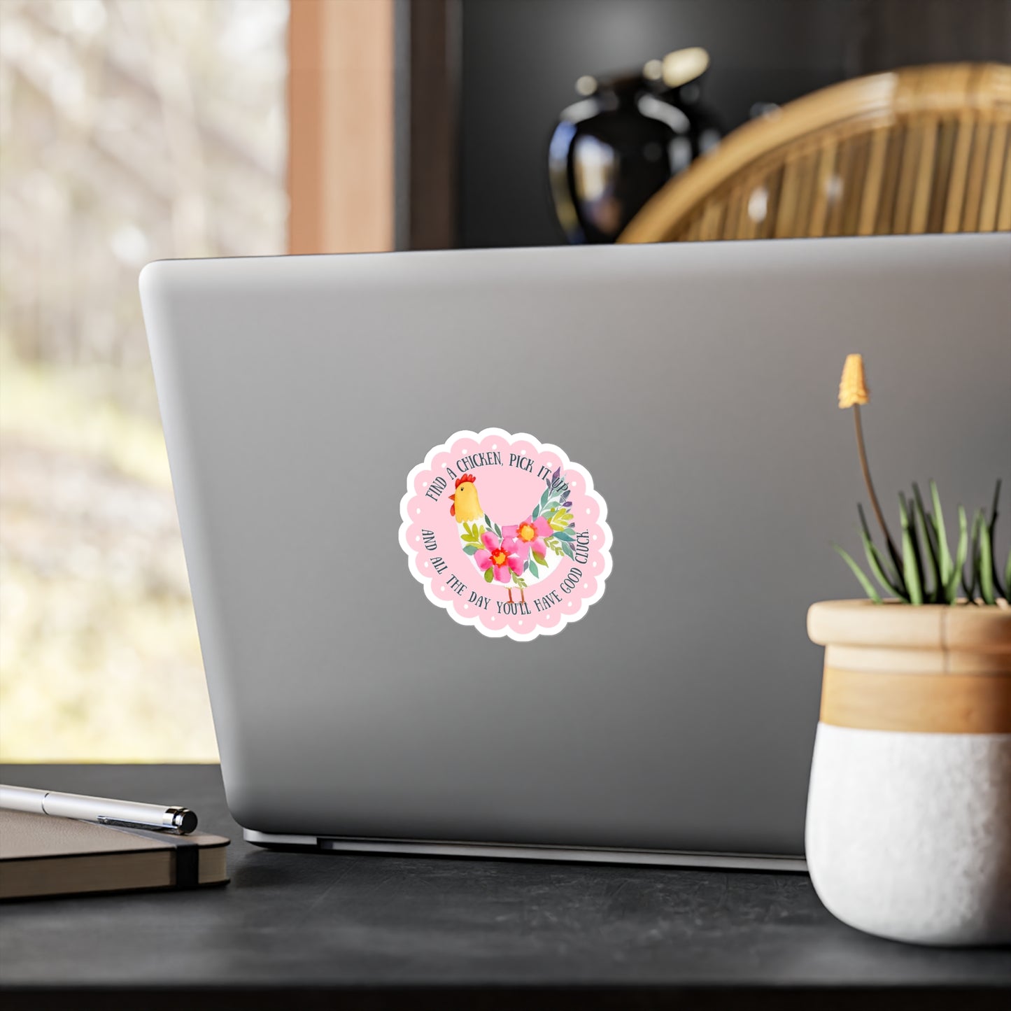 Colorfully Painted Chicken Sticker 'Find a chicken pick it up, all the day you'll have good cluck'