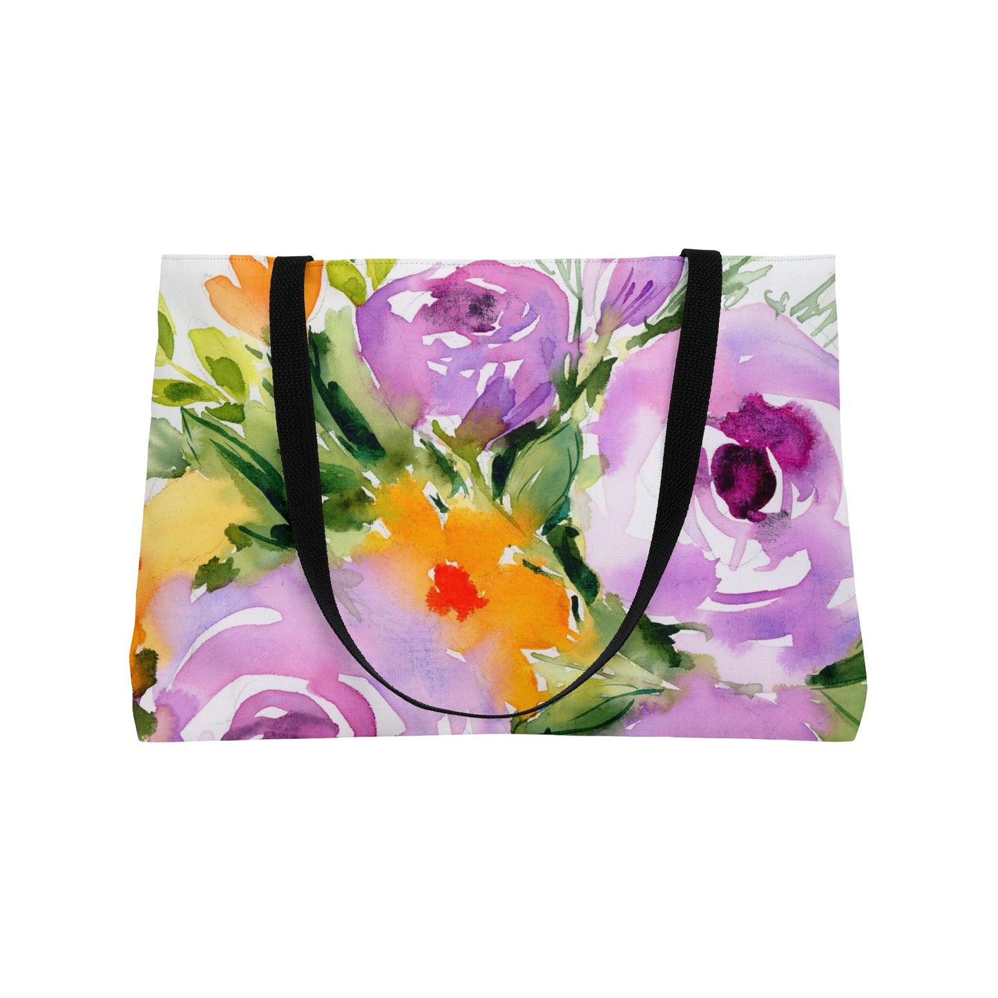 Purple Floral Weekender Tote Bag - Large Flower Watercolor Tote, Great Gift for Mom, Teachers, Graduation - Travel Tote, Collage Bag,