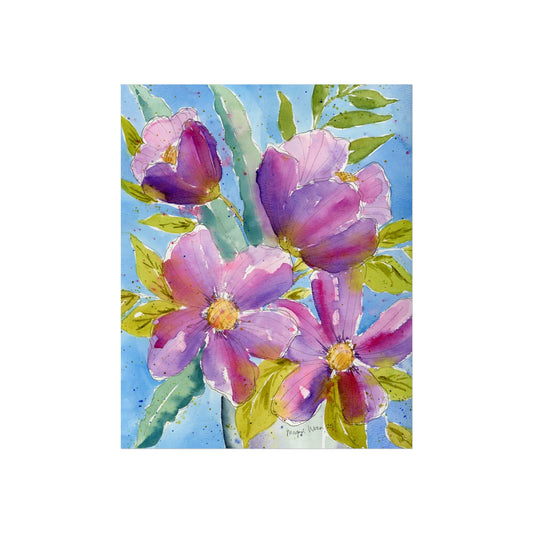 Loose Purple Floral Watercolor Fine Art Prints, Violet Flowers Wall Decor Print
