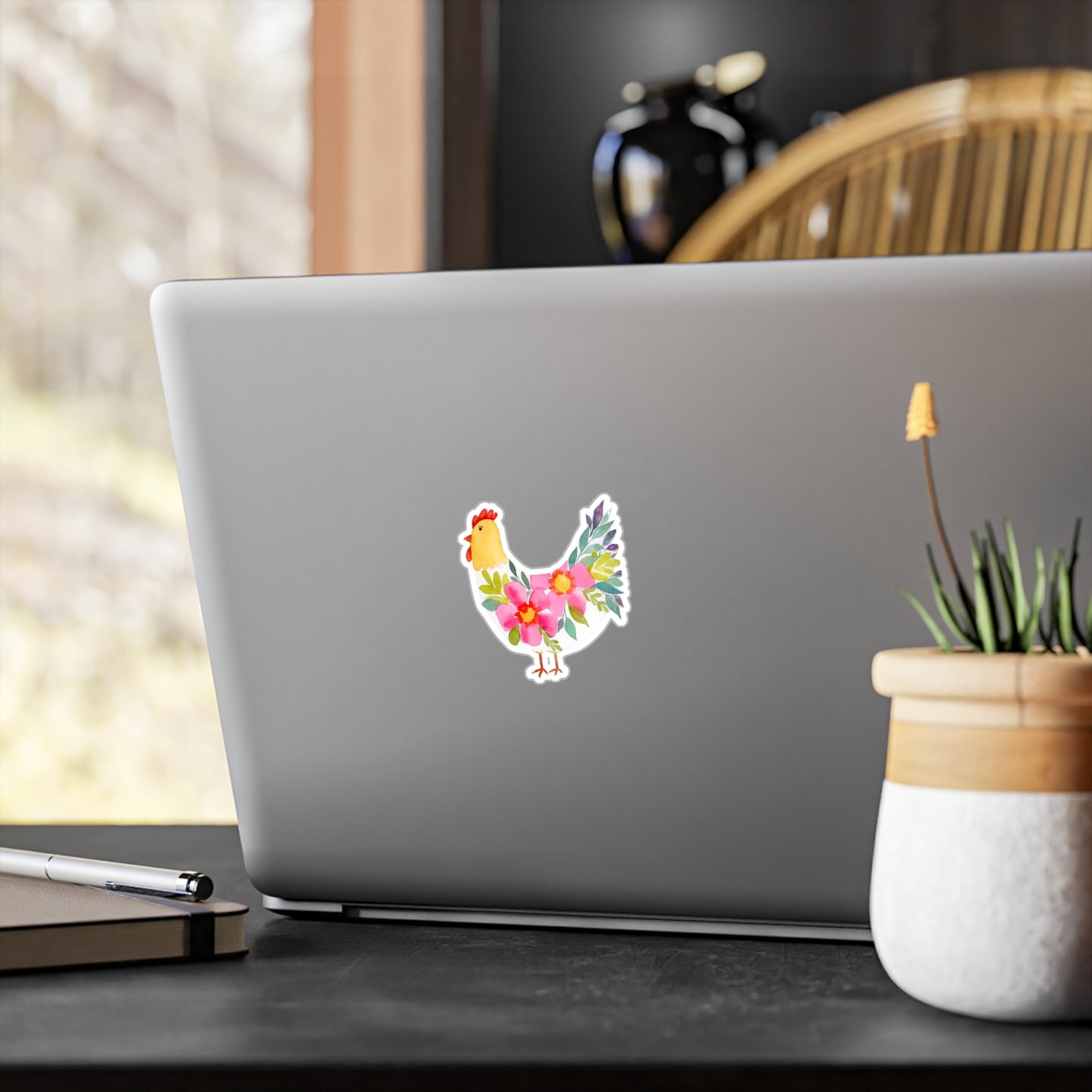 Fun Floral Chicken Watercolor Sticker