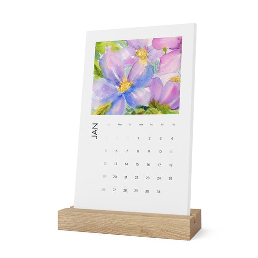 Vertical Bloom Desk Calendar 2025, Watercolor Floral Calendar