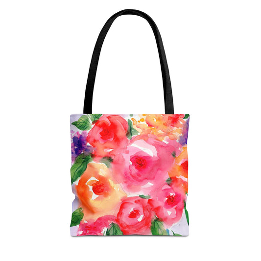 Watercolor Floral Tote Bag - Colorful and Bold Floral Design, Artistic Carryall, Flower Pattern Shopper, Functional Art Bag, Vibrant