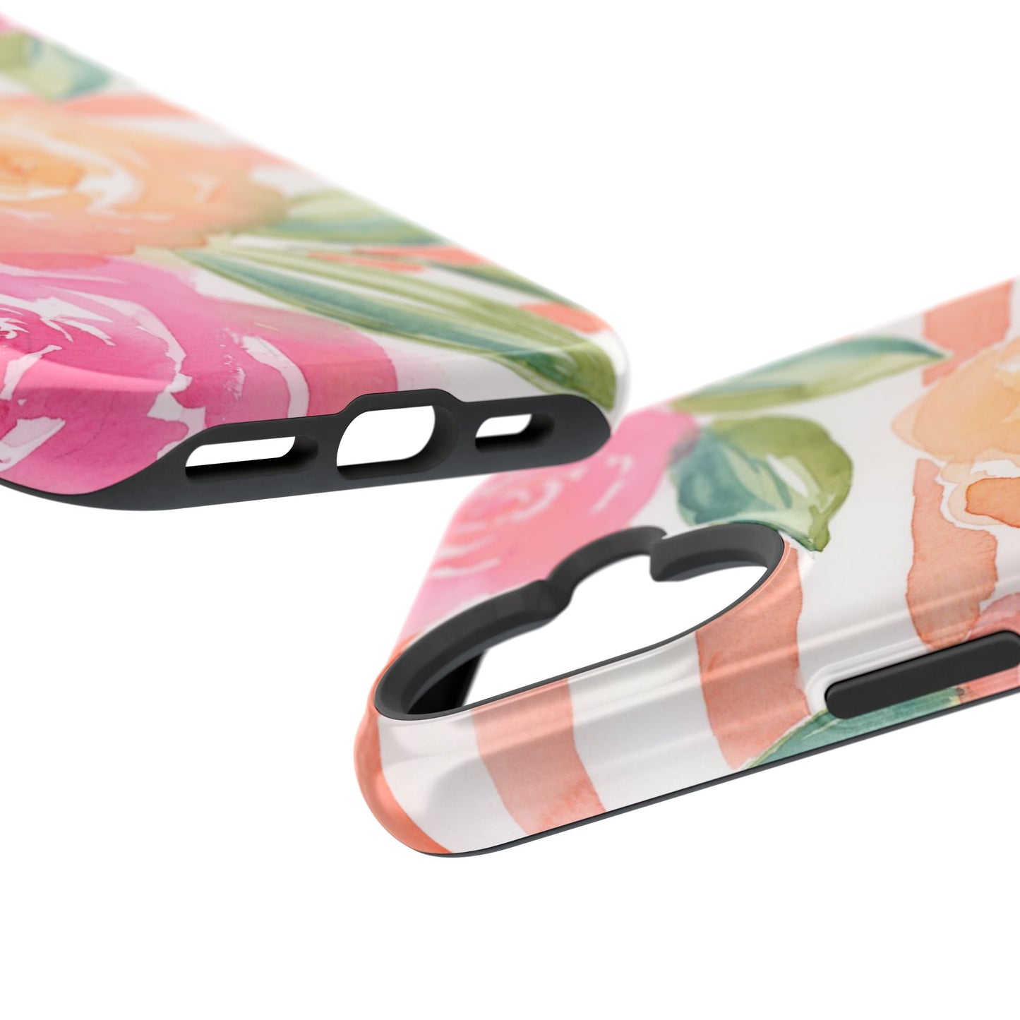 Peachy Keen Magnetic Phone Case, Peach Floral Striped Phone Case, Watercolor Painted Tough Cases