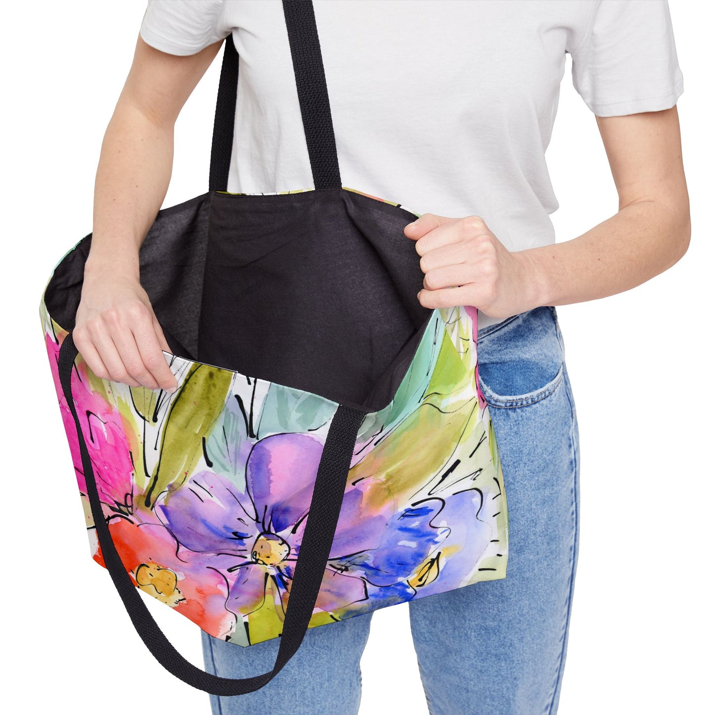 Watercolor Floral Weekender Tote Bag - Large Watercolor Painted Tote, Great Gift for Mom, Teachers, Graduation - Travel Tote, Collage Bag,