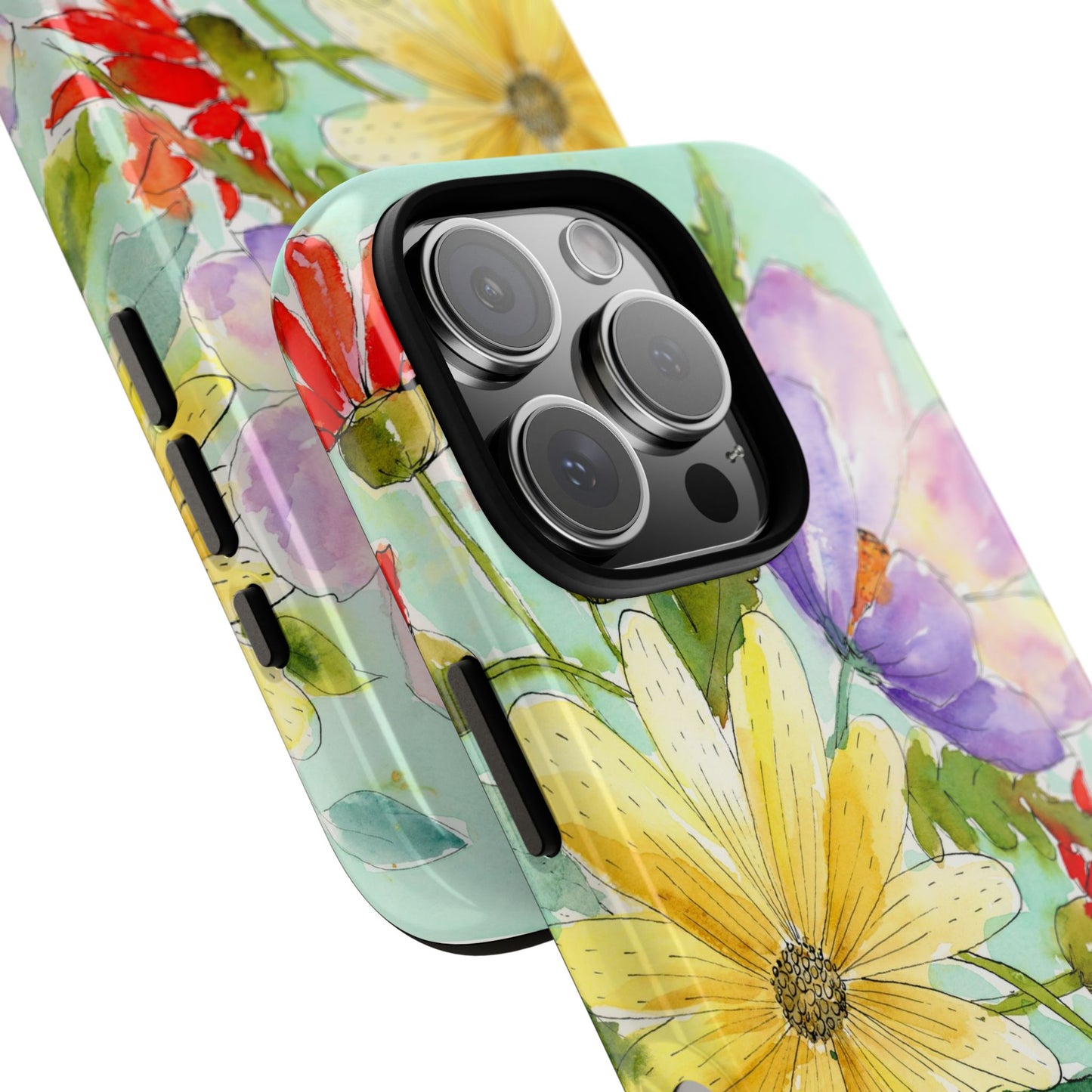 iPhone Case With Flowers, Colorful Phone Case, Floral Watercolor Tough Case, Flower Painted Phone Cover, Protective Phone Shell, Vibrant