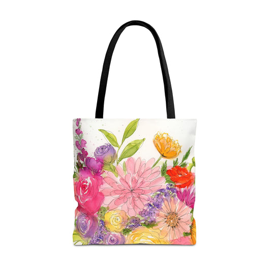 Watercolor Floral Tote Bag, Art You Can Use And Carry, Teacher Gift Bag, Friend Gift, Bright Floral Design, Beach Bag, Reusable Grocery Bag