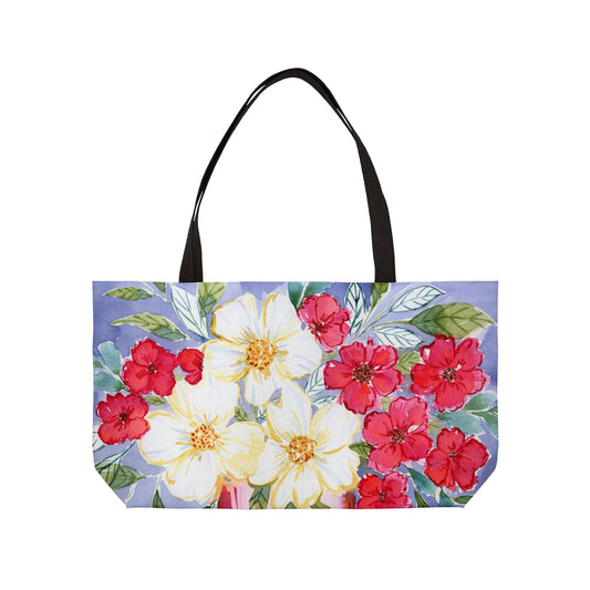 Red, White & Bloom Floral Weekender Tote Bag - Large Watercolor Painted Tote