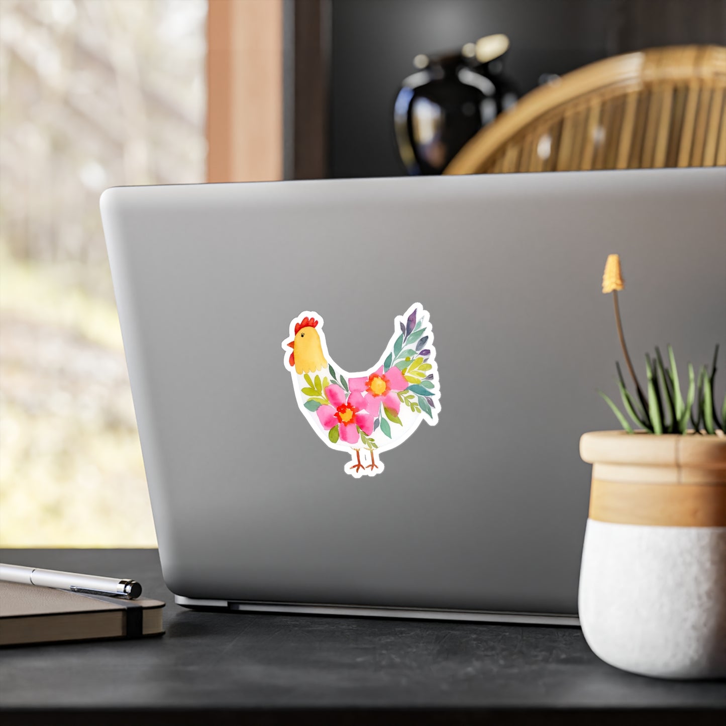 Fun Floral Chicken Watercolor Sticker