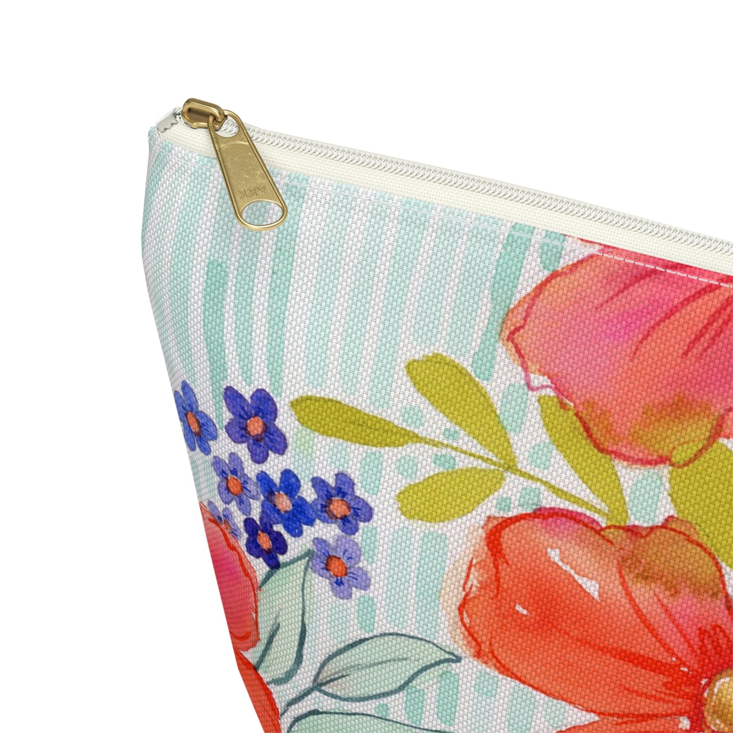 Citrus Splash Zip Pouch, Aqua Striped Orange Floral Organizer