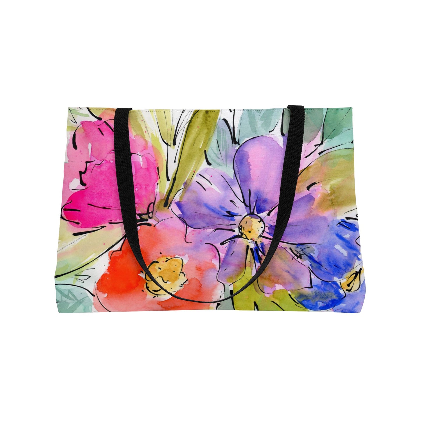 Watercolor Floral Weekender Tote Bag - Large Watercolor Painted Tote, Great Gift for Mom, Teachers, Graduation - Travel Tote, Collage Bag,