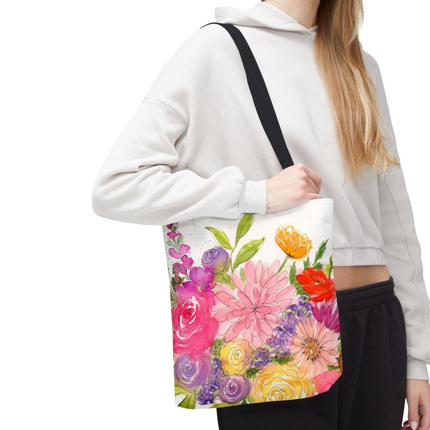 Watercolor Floral Tote Bag, Art You Can Use And Carry, Teacher Gift Bag, Friend Gift, Bright Floral Design, Beach Bag, Reusable Grocery Bag