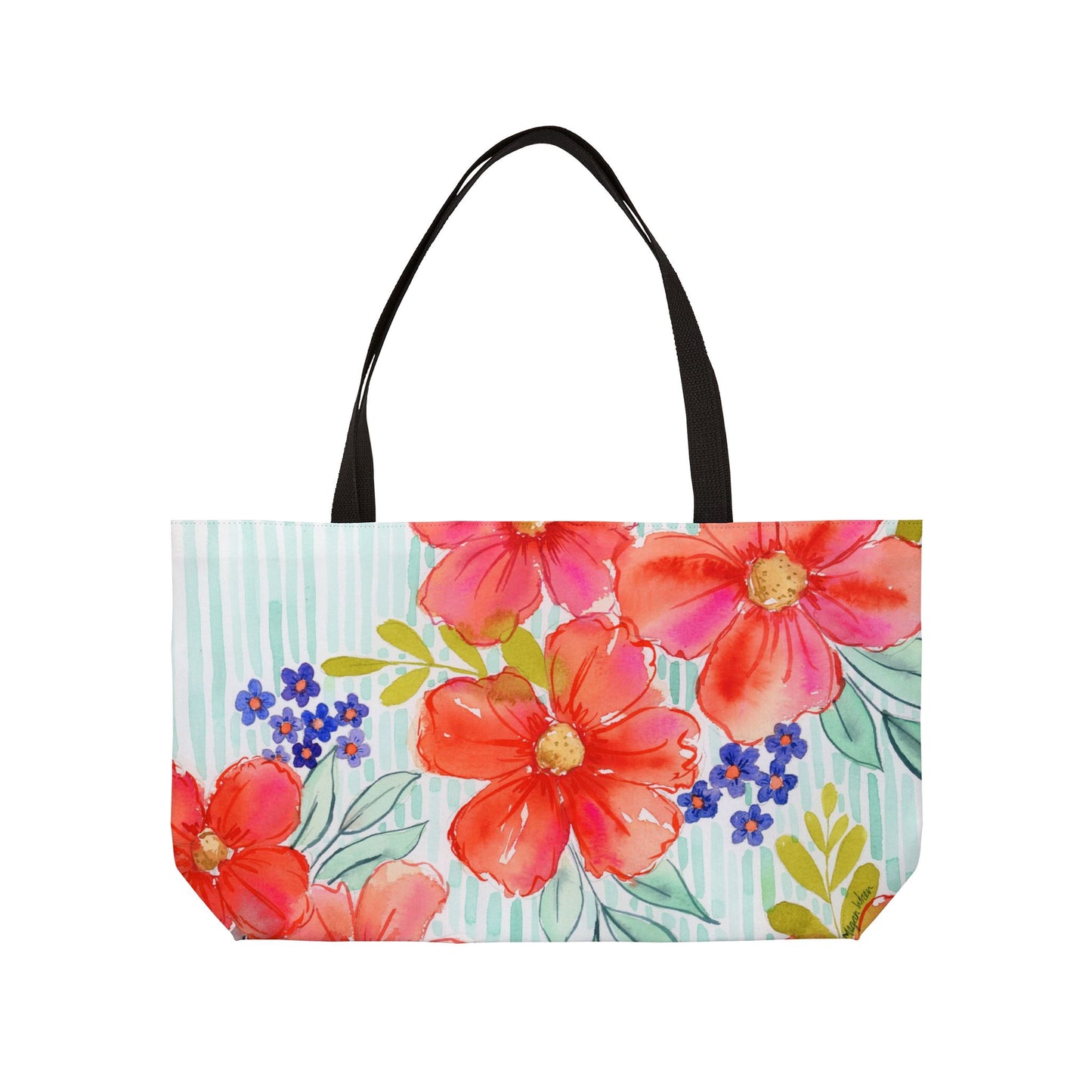 Citrus Splash Weekender Tote Bag, Aqua & Orange Striped Floral Bloom Weekender Tote