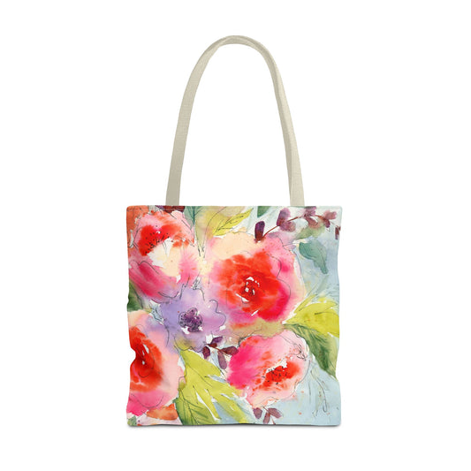 Watercolor Floral Tote Bag - Colorful and Bold Floral Design, Artistic Carryall, Flower Pattern Shopper, Functional Art Bag, Vibrant