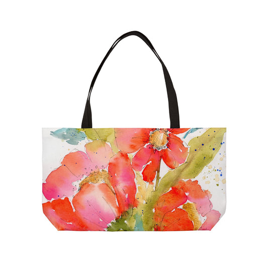 Red Bold Floral Weekender Tote Bag - Large Watercolor Painted Tote, Great Gift for Mom, Teachers, Graduation - Travel Tote, Collage Bag,