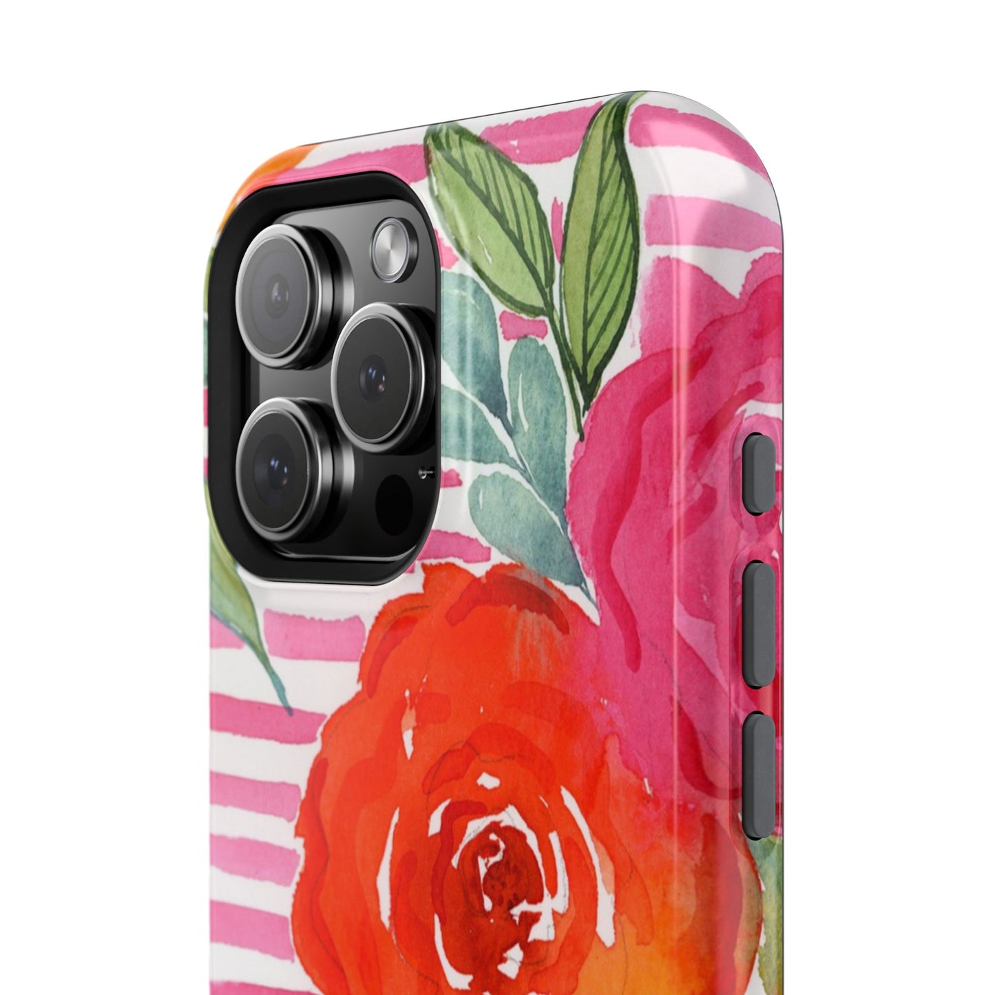 Pink Queen Magnetic Phone Case, Pink Floral Striped Phone Case