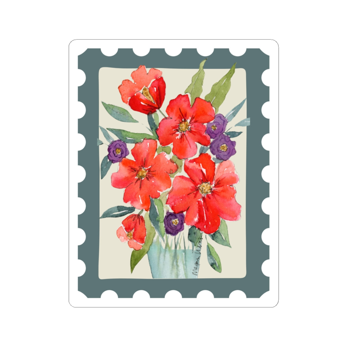 Bright Red Flowers, Watercolor Floral Sticker