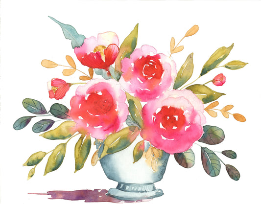 Blushing Garden floral watercolor painting 11x14