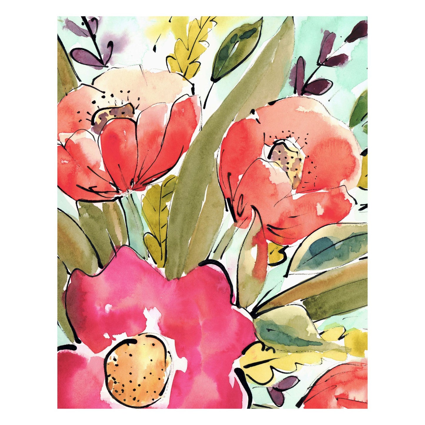 Original Watercolor Floral Painting, 'Bold & Blooming' 11"X15"