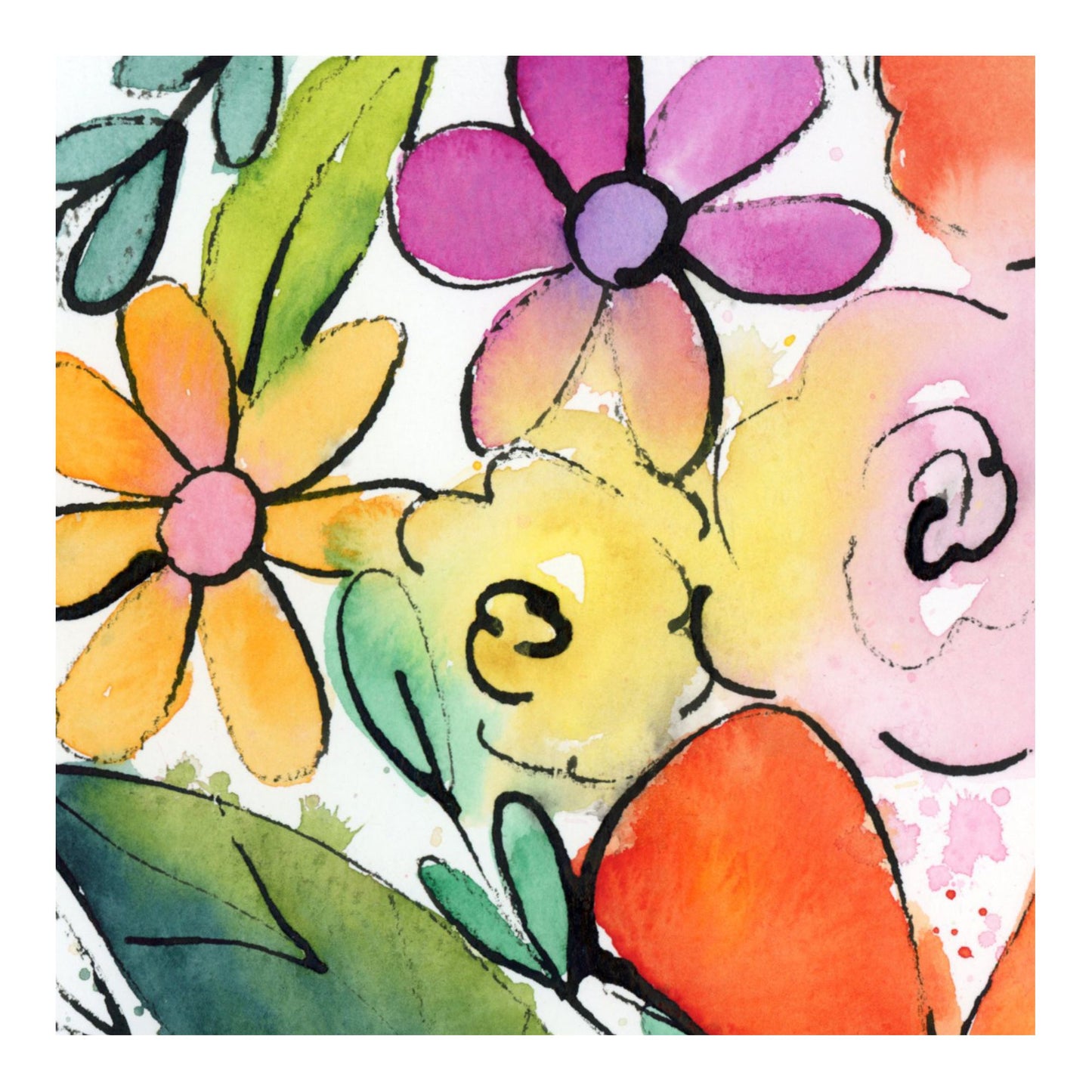 Color-burst Garden, 1 of 2, Original Watercolor Abstract Floral Painting, 11"x15"