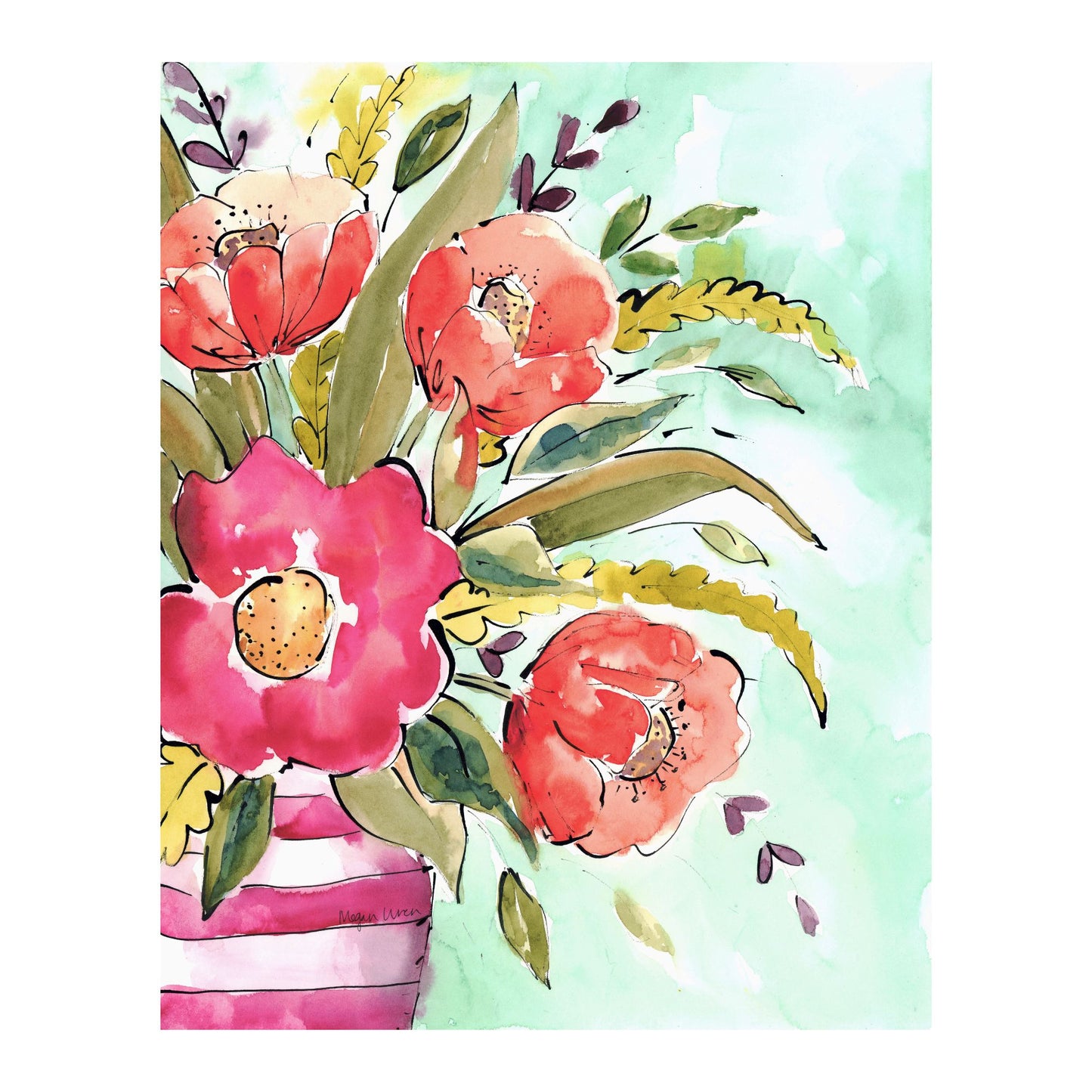 Original Watercolor Floral Painting, 'Bold & Blooming' 11"X15"