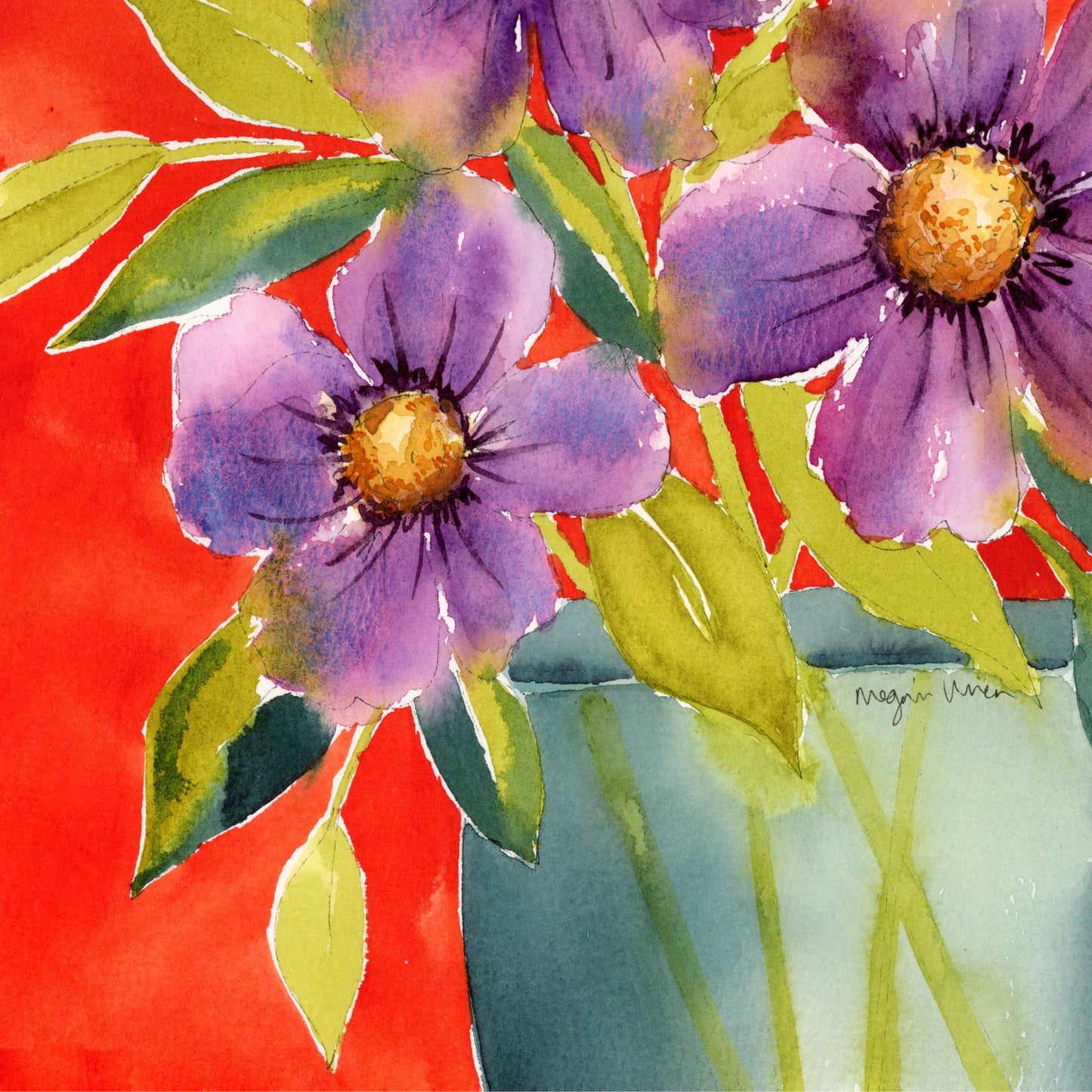 Lime & Lavender Heat - Original Watercolor Floral Painting, 9"x12"