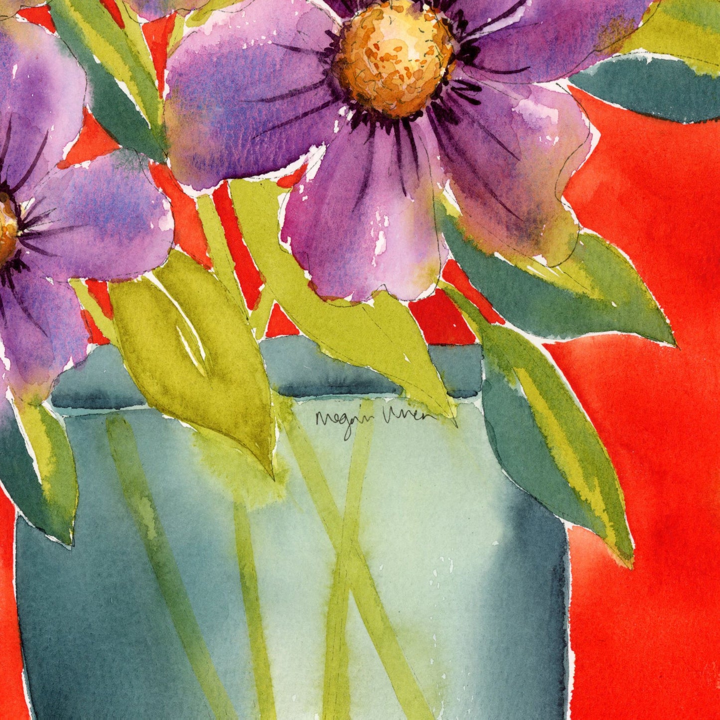 Lime & Lavender Heat - Original Watercolor Floral Painting, 9"x12"