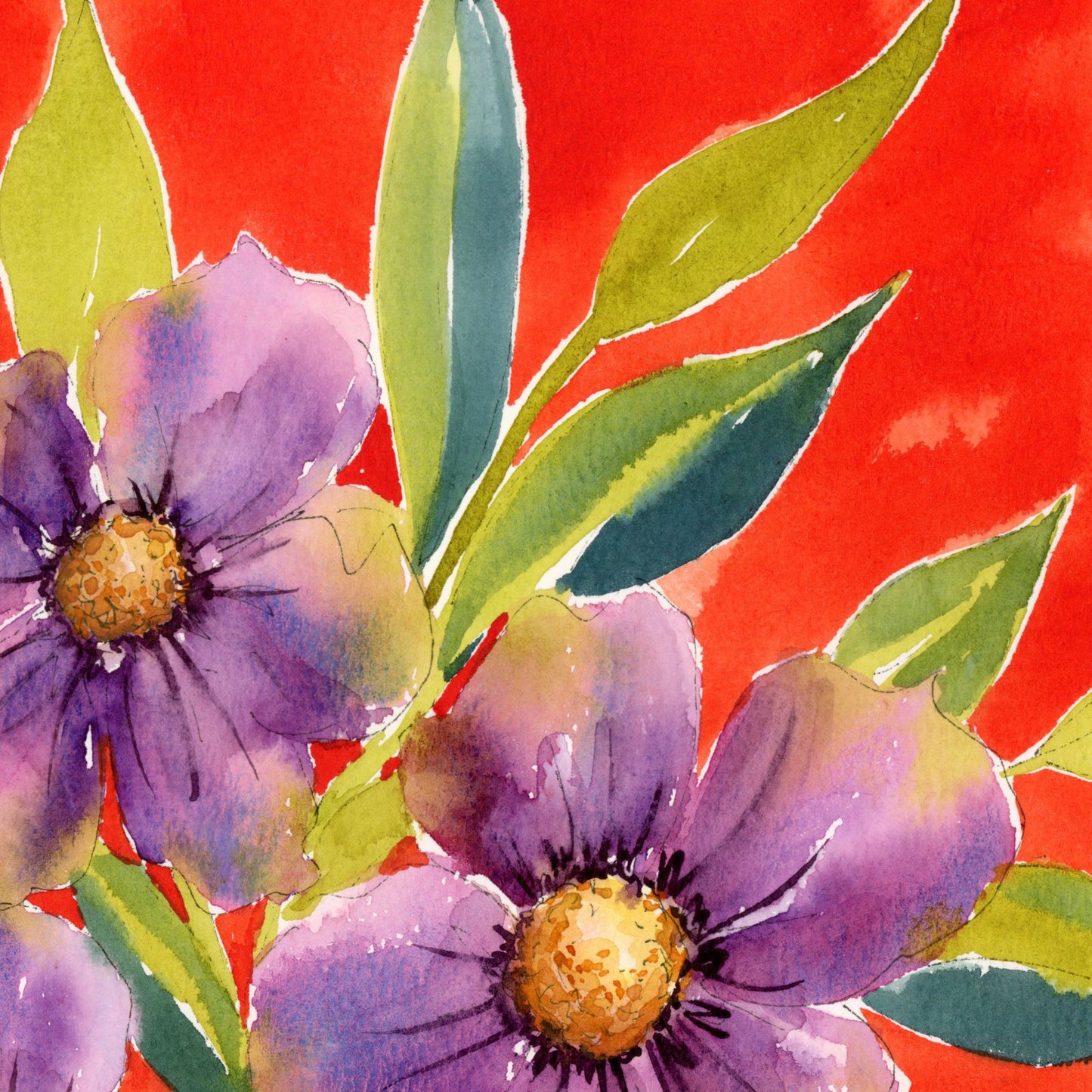 Lime & Lavender Heat - Original Watercolor Floral Painting, 9"x12"