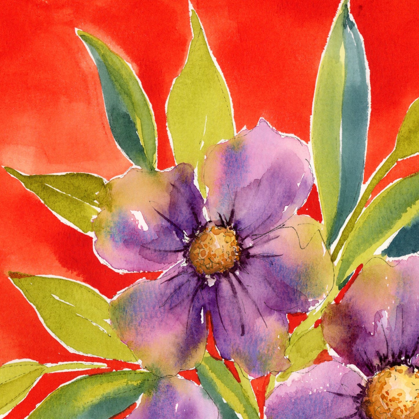 Lime & Lavender Heat - Original Watercolor Floral Painting, 9"x12"