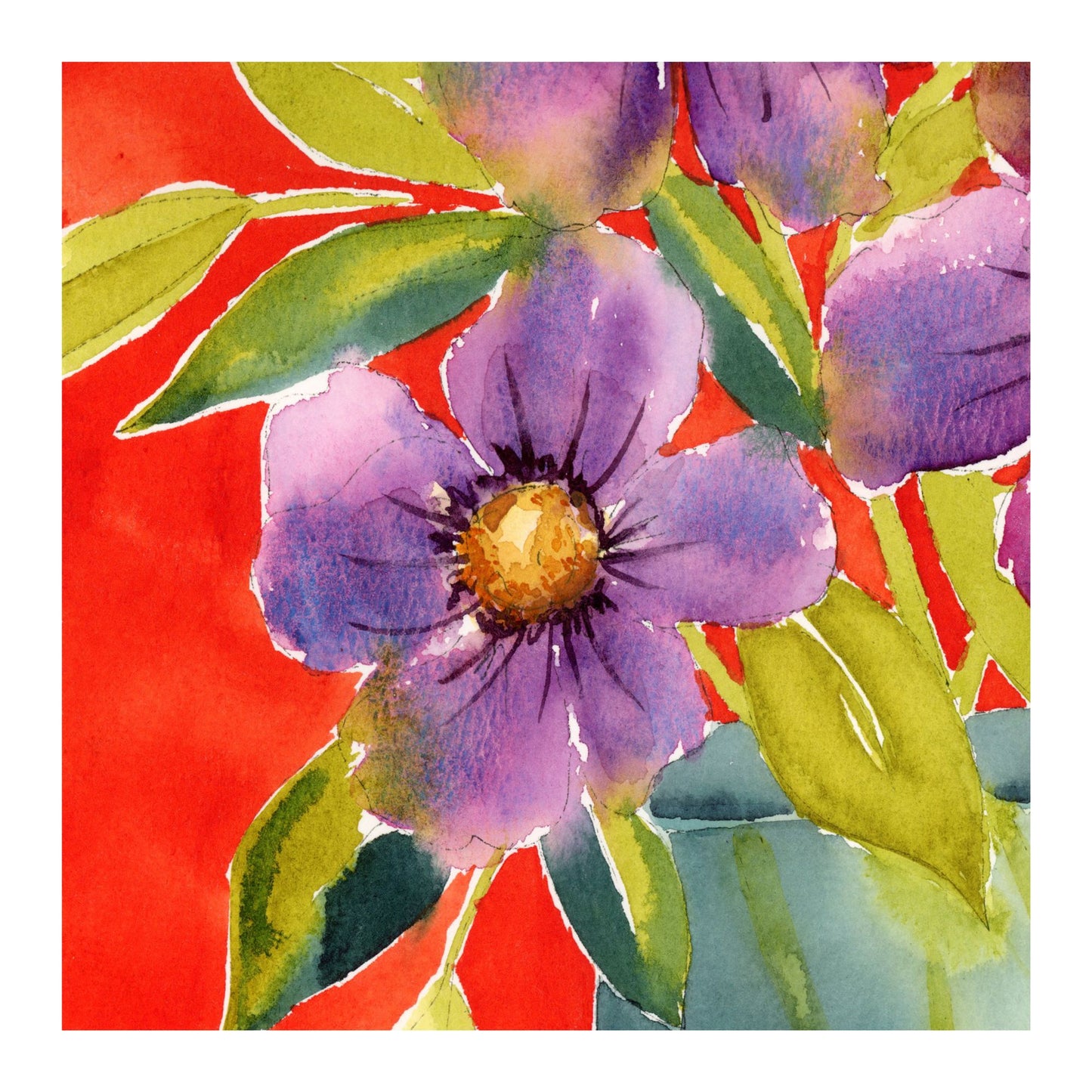 Lime & Lavender Heat - Original Watercolor Floral Painting, 9"x12"