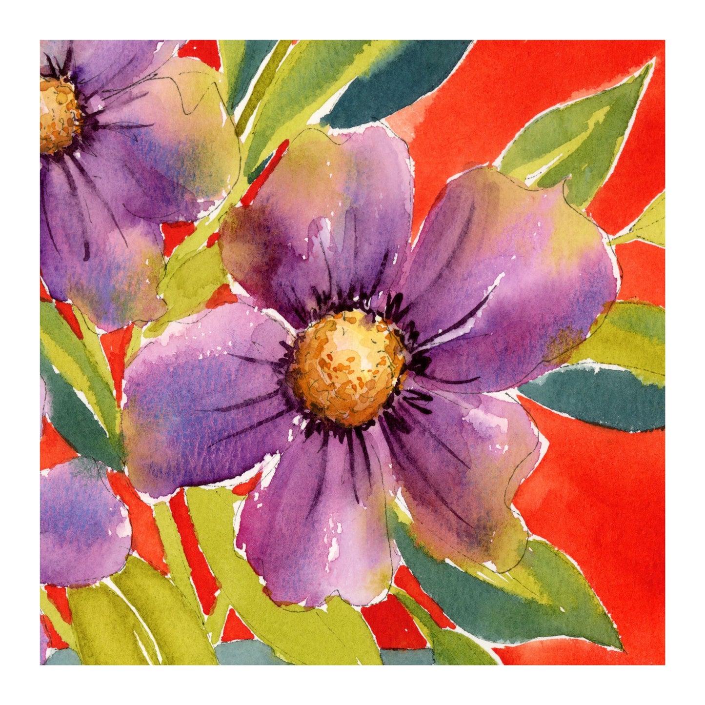 Lime & Lavender Heat - Original Watercolor Floral Painting, 9"x12"