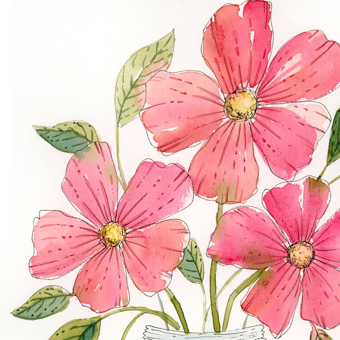 Blushing Jar - Original Watercolor Floral Painting, 9"x12"