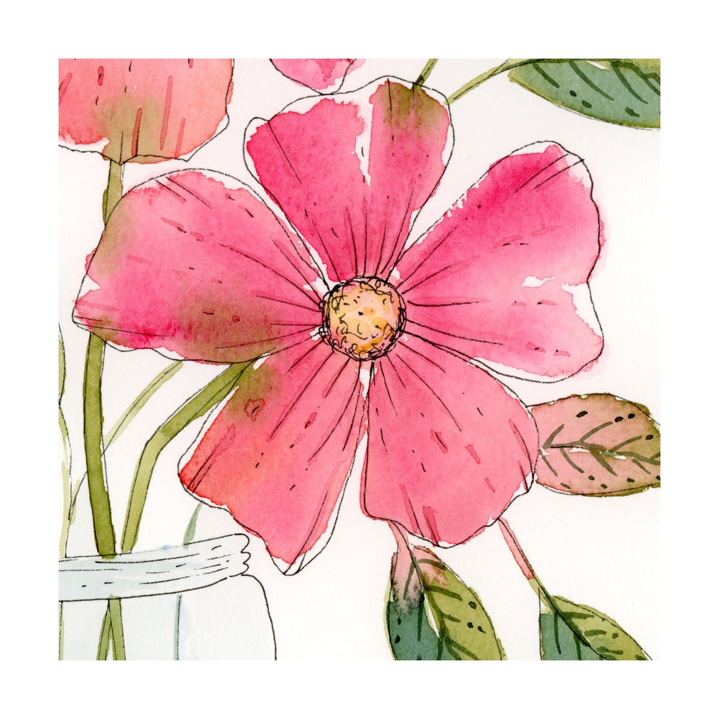 Blushing Jar - Original Watercolor Floral Painting, 9"x12"