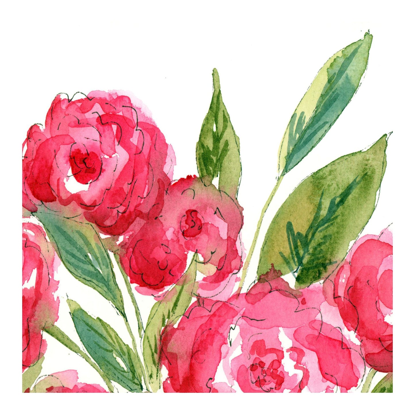 Rosy Stripe Delight - Original Watercolor Floral Painting, 9"x12"