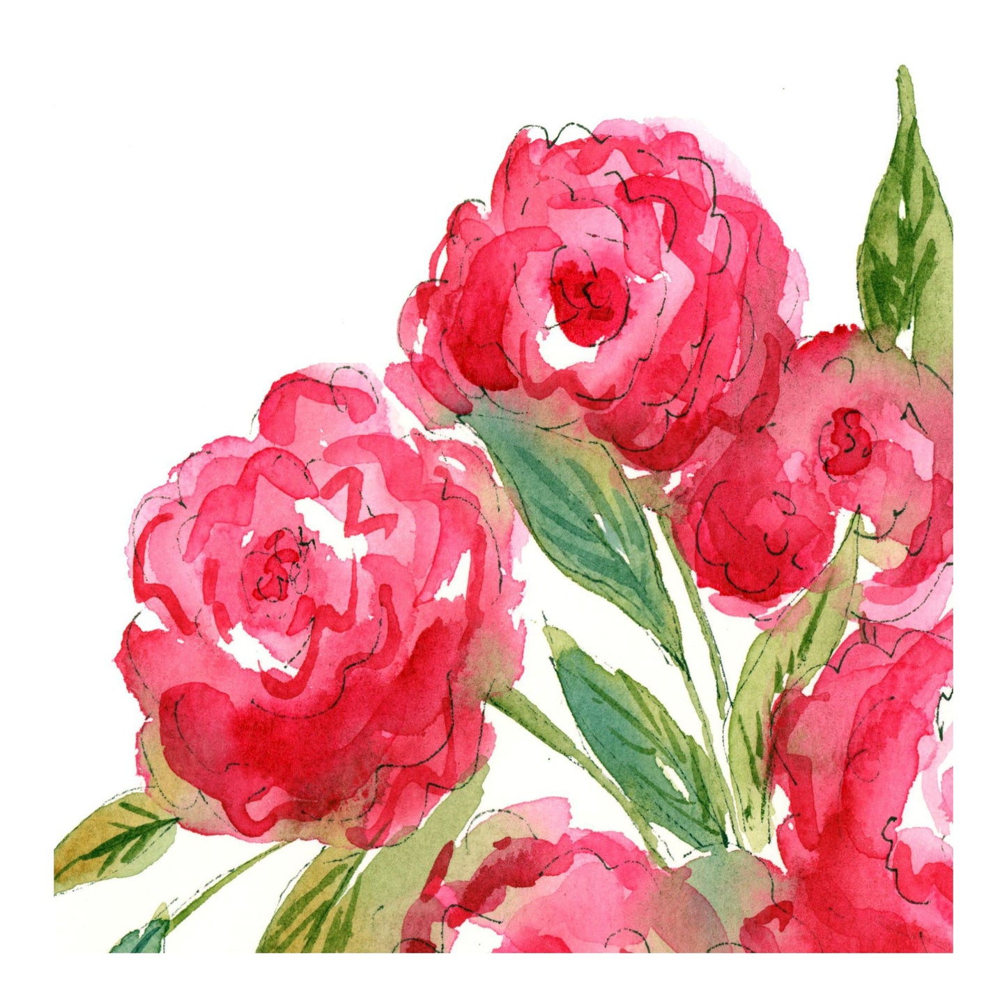 Rosy Stripe Delight - Original Watercolor Floral Painting, 9"x12"