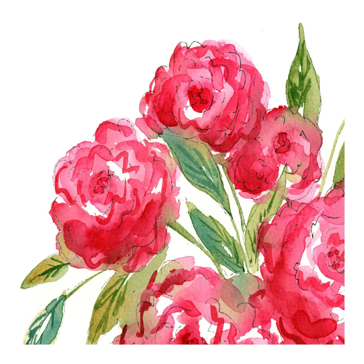 Rosy Stripe Delight - Original Watercolor Floral Painting, 9"x12"