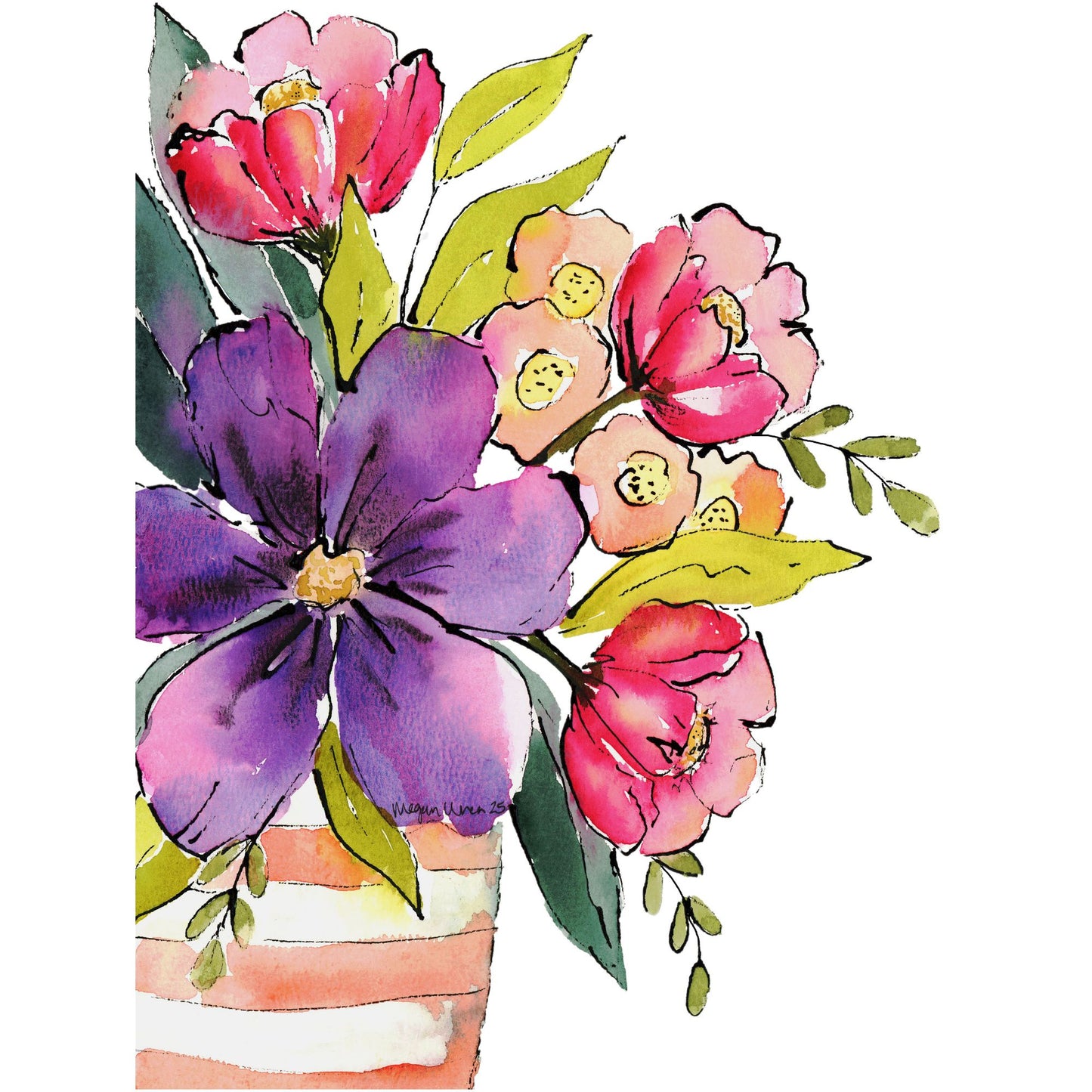 Painted Joy,  Original Watercolor Floral Painting, 9"x12"