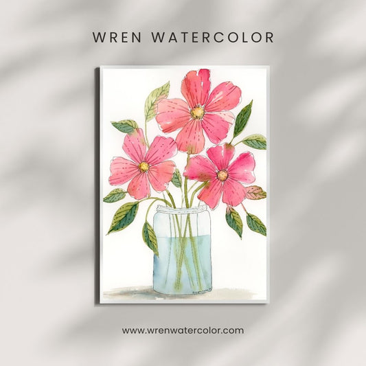 Blushing Jar - Original Watercolor Floral Painting, 9"x12"