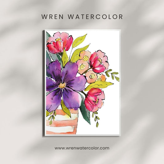 Painted Joy,  Original Watercolor Floral Painting, 9"x12"