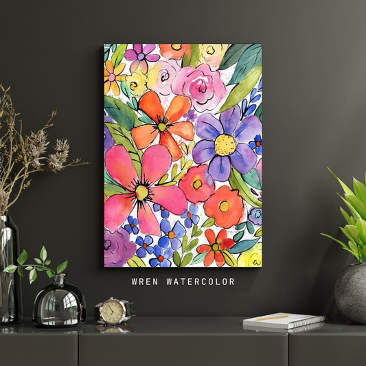 Color-burst Garden, 1 of 2, Original Watercolor Abstract Floral Painting, 11"x15"