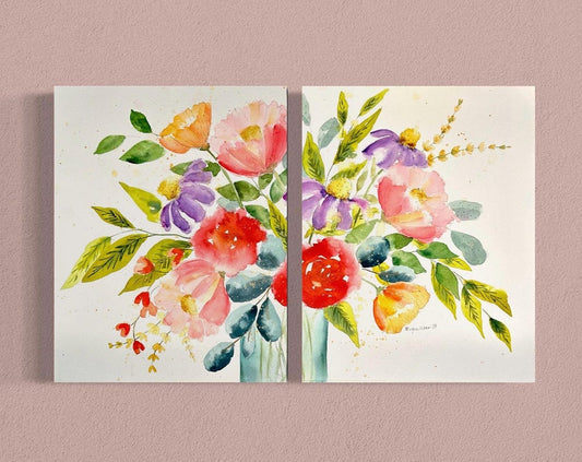 Two Floral Watercolor paintings, Original Flower Artwork